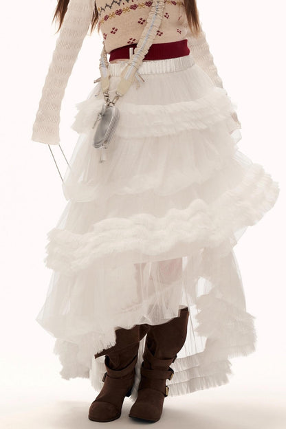 Mesh Asymmetrical Cloud Skirt