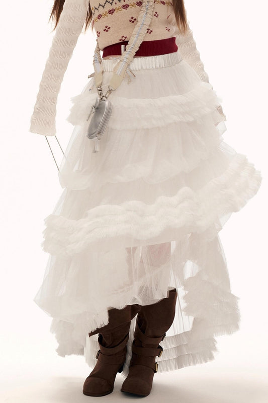 Mesh Asymmetrical Cloud Skirt