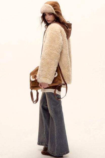 Hooded Fur Patchwork Jacket
