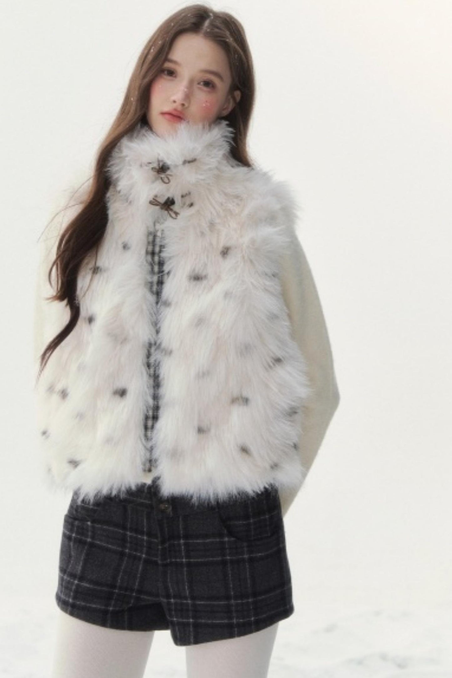 Polka Dot Plaid Fur Coat