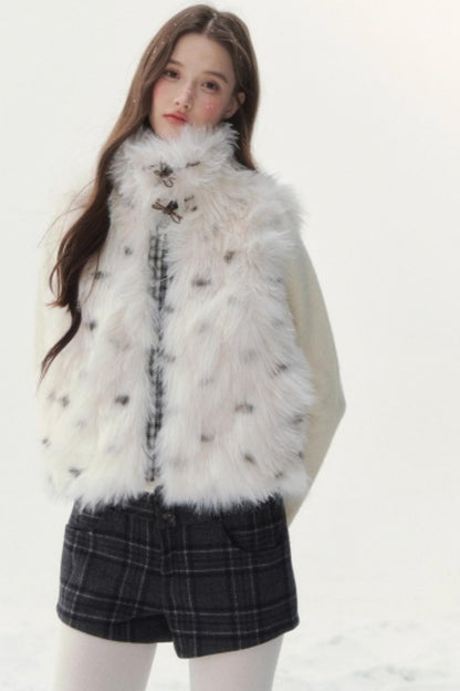 Polka Dot Plaid Fur Coat