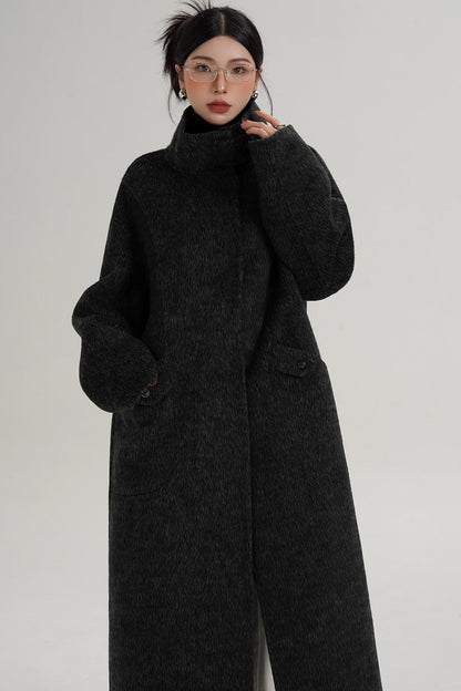 Stand-Up Collar Long Wool Coat
