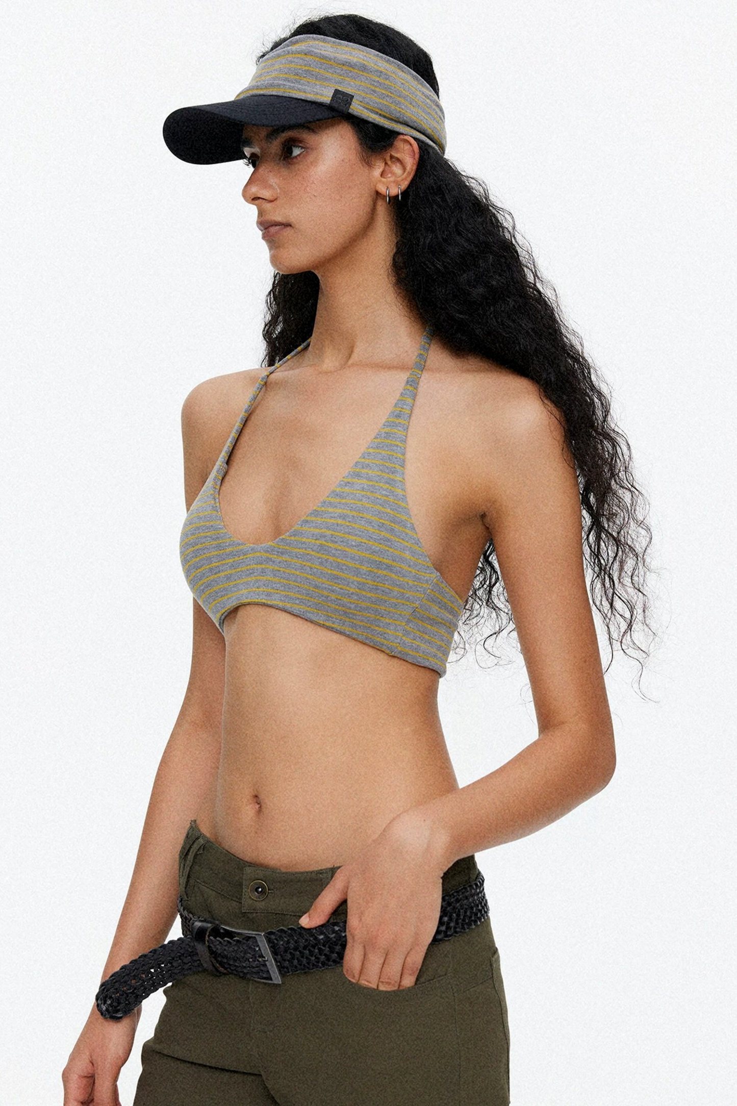 Lace-Up Striped Halter Bikini
