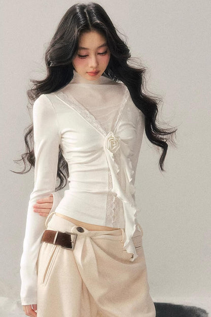 High-Neck Lace Winter Top