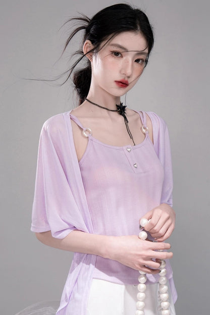 Cool Lily Purple Shawl With Vest Set