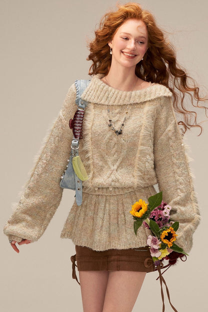 Lapel Tie Waist-Cinching Knit Sweater