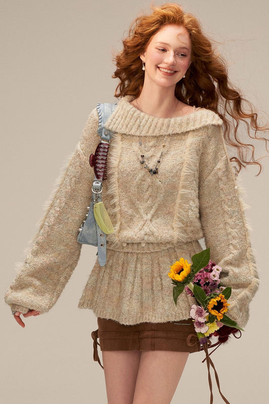 Lapel Tie Waist-Cinching Knit Sweater