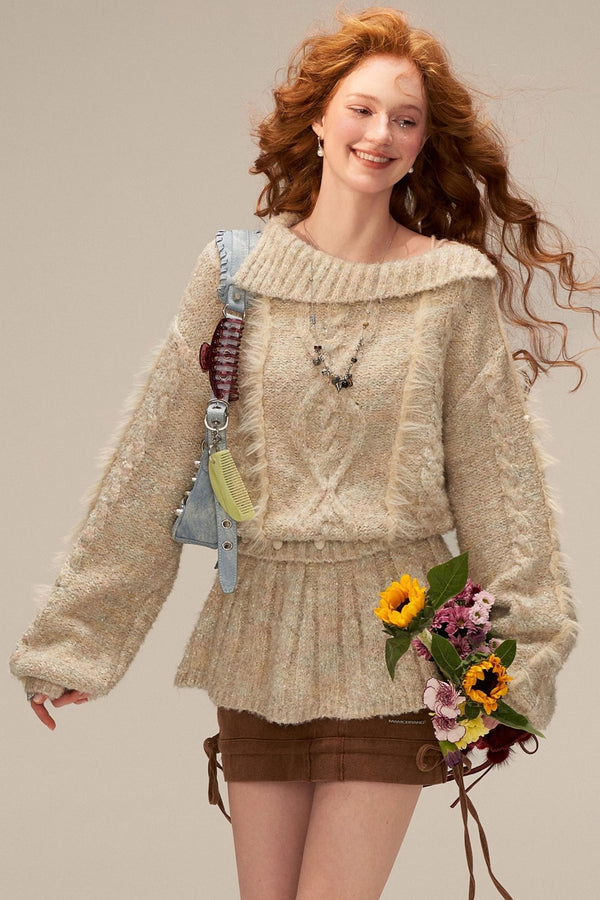 Lapel Tie Waist-Cinching Knit Sweater