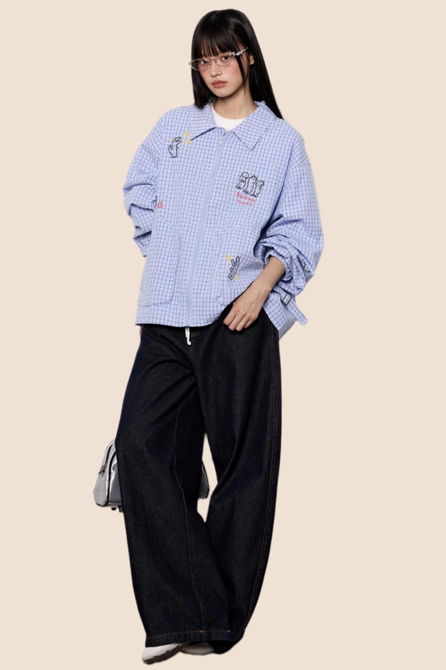 Cartoon Print Plaid Jacket