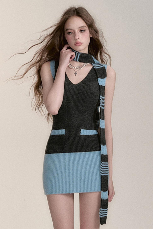 3피스 스웨터 카디건 스카프 세트 