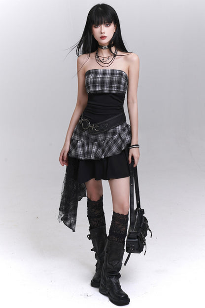 Ethereal Plaid Irregular Dress