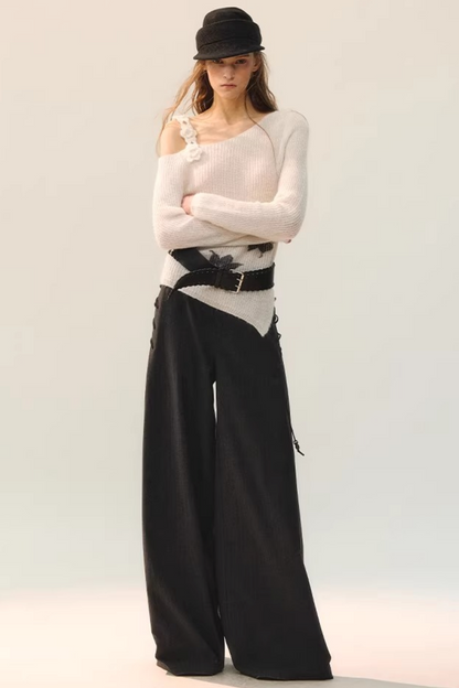 위빙 라임 플로럴 니트 블라우스