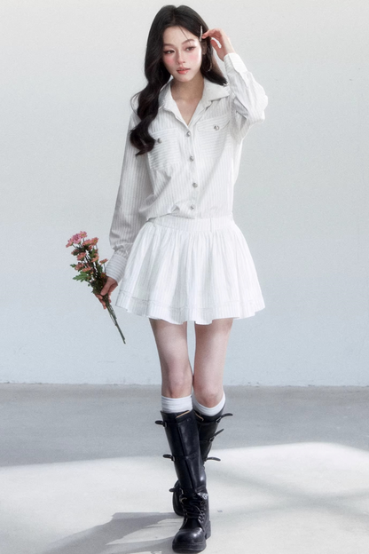 Striped Elegance Shirt Skirt Set-Up