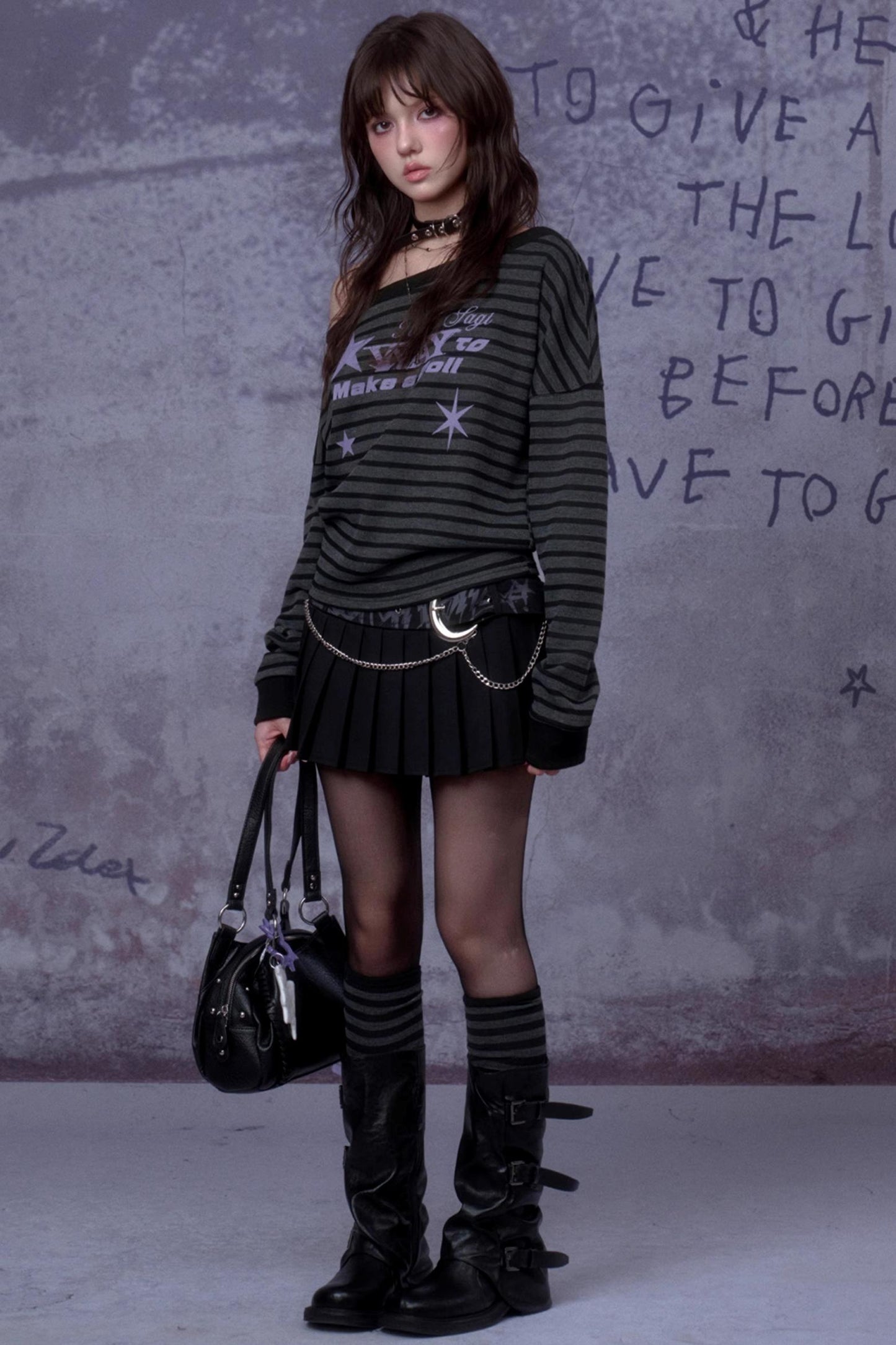 Purple Star Slanted Shoulder Sweatshirt