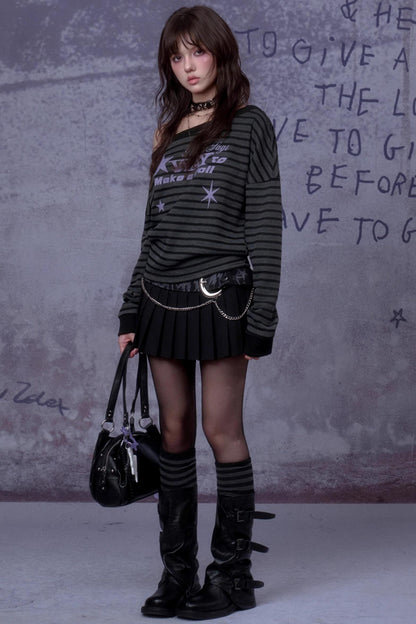 Purple Star Slanted Shoulder Sweatshirt