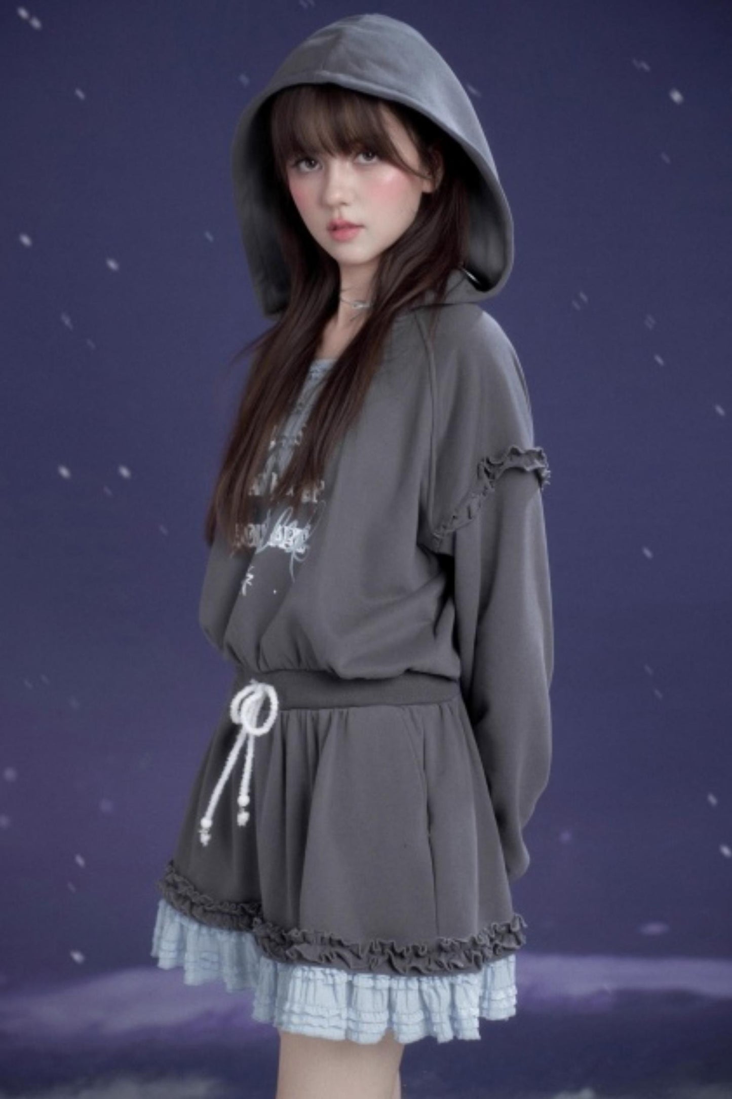 Gray-Blue Hooded Dress