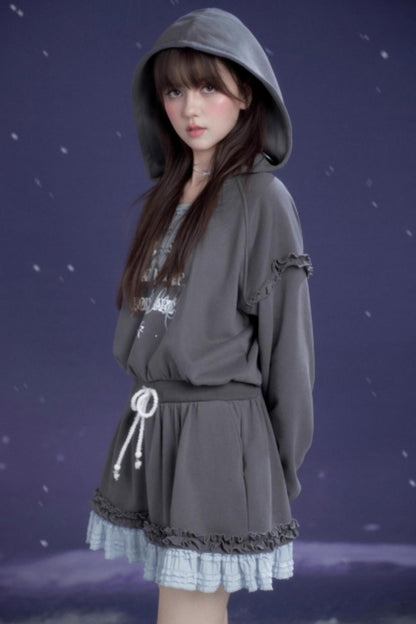 Gray-Blue Hooded Dress