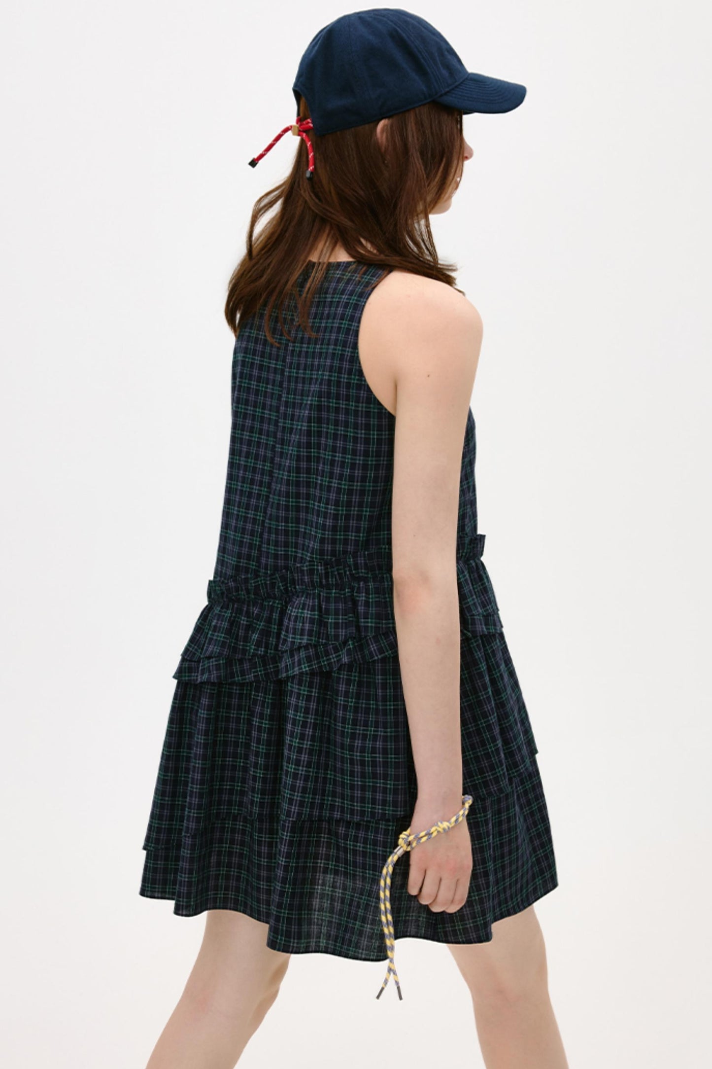 Irregular Plaid Ruffled Vest Dress