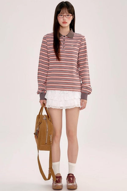 Retro Striped Polo Shirt