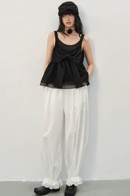 Black Organza Bowknot Blouse Set