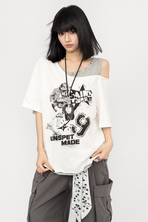 Vintage Off-Shoulder Loose T-Shirt