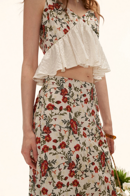 Floral Embroidered Ruffled Camisole Top Set-Up
