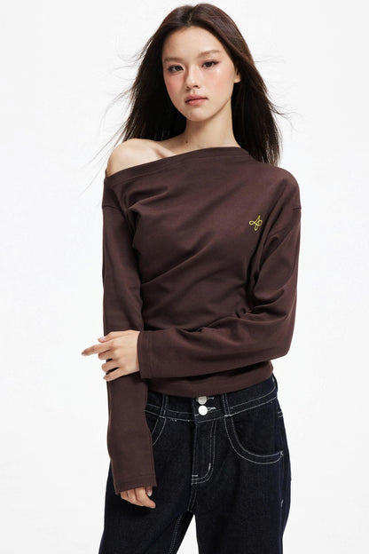 Irregular Slanted Shoulder Knitted Top