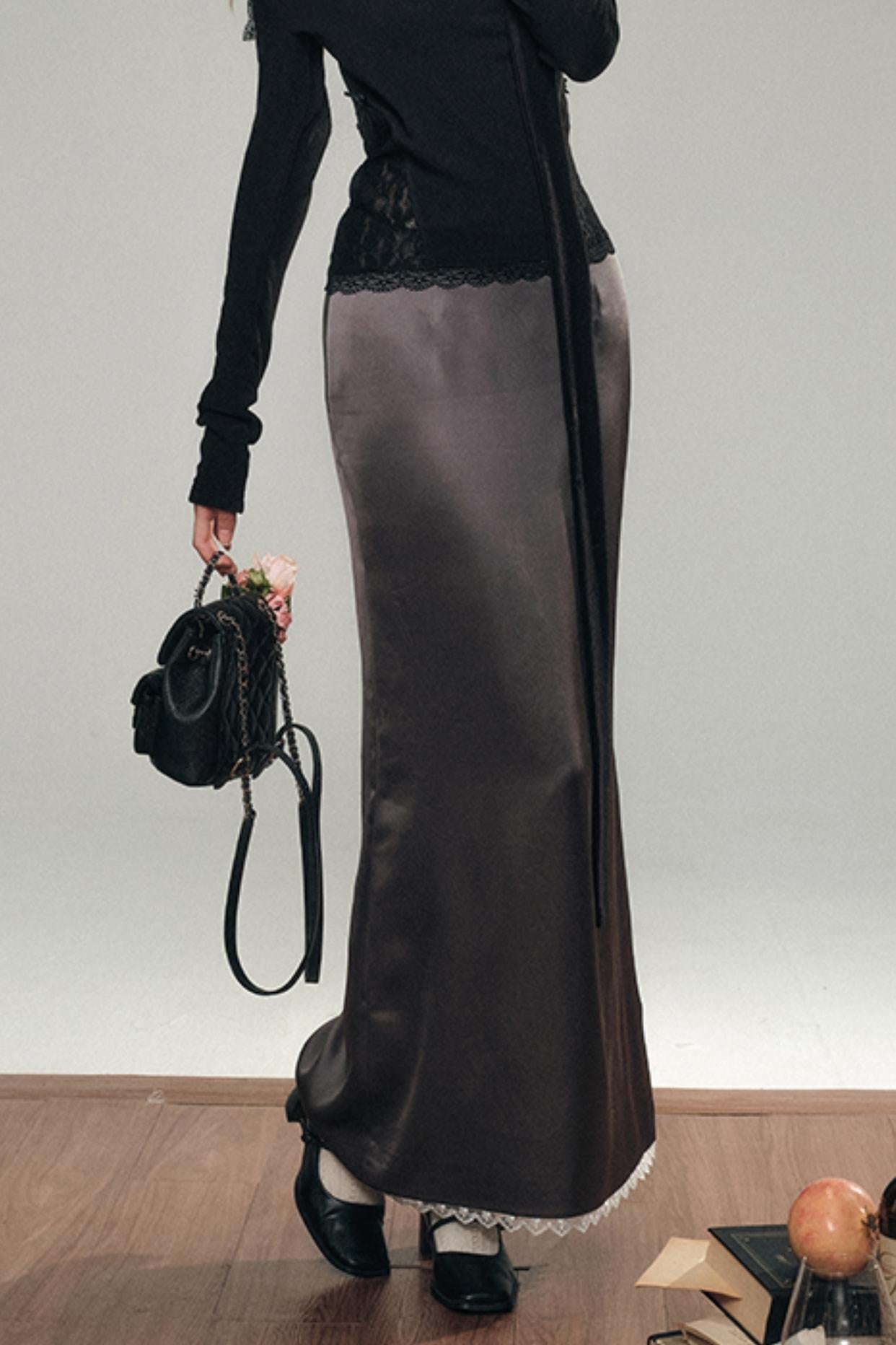 Satin Lace Acetate Maxi Skirt