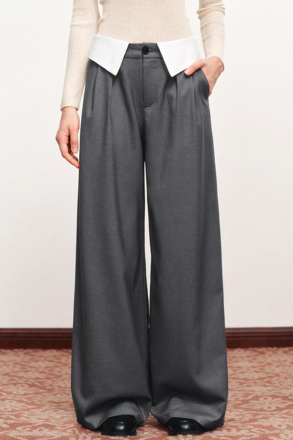 Gray Wide-Leg Suit Pants