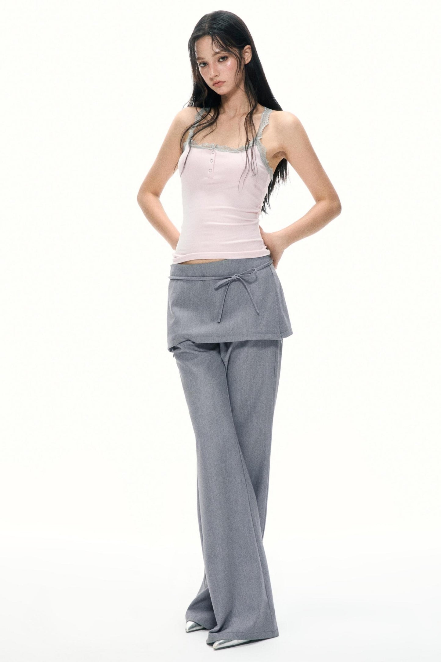 Summer Gray Wide Leg Suit Pants