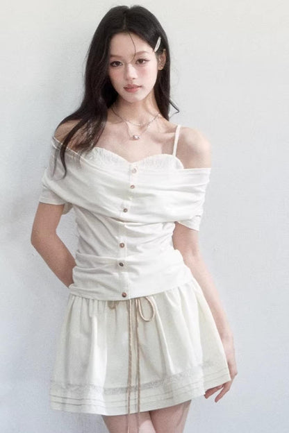 Lyocell Jacquard One-Shoulder Top Set-Up