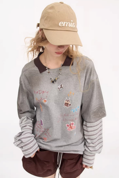 Cartoon Print Retro Sweater