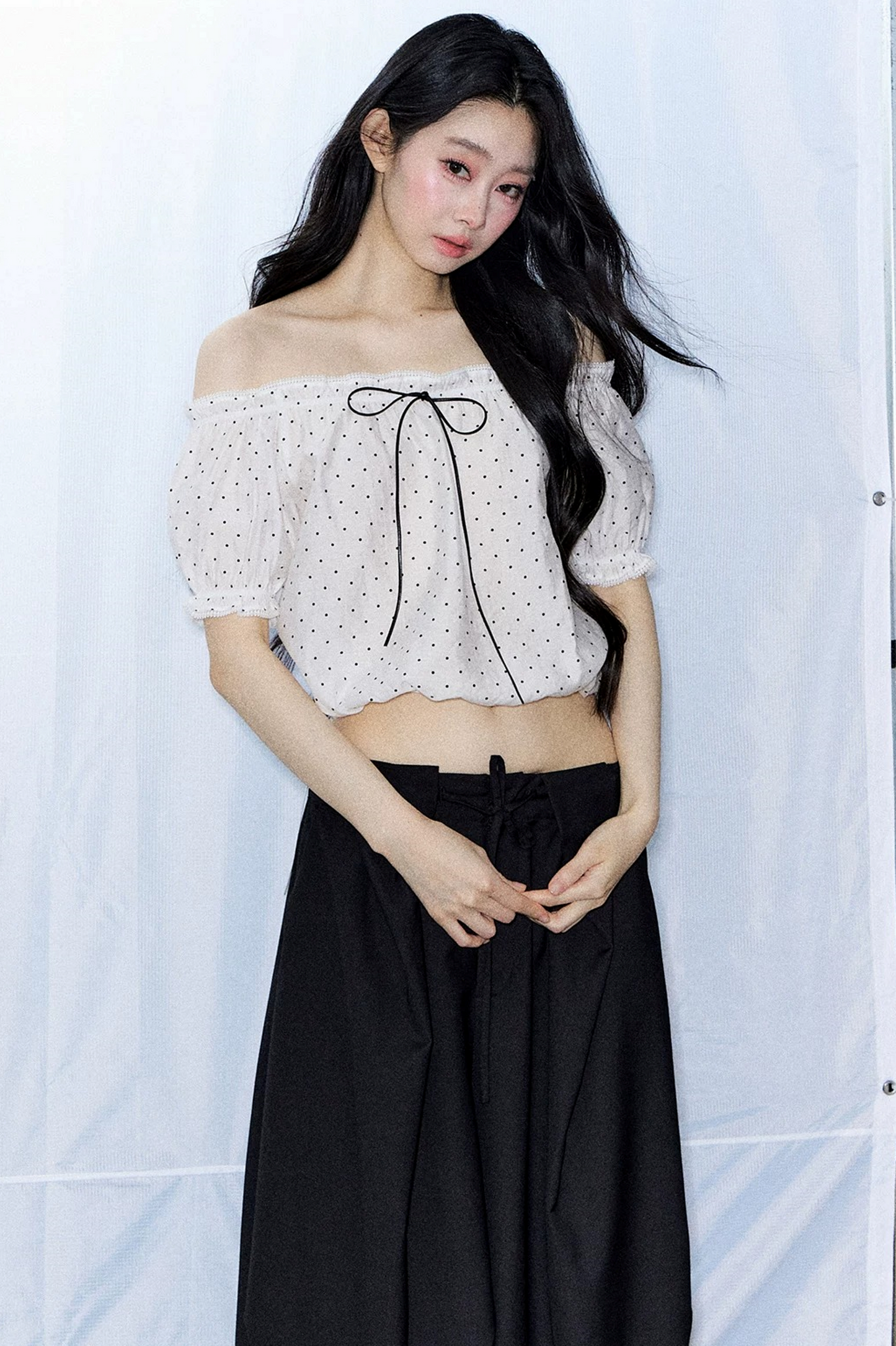 Polka Dot Bow Blouse and Pants Set-Up