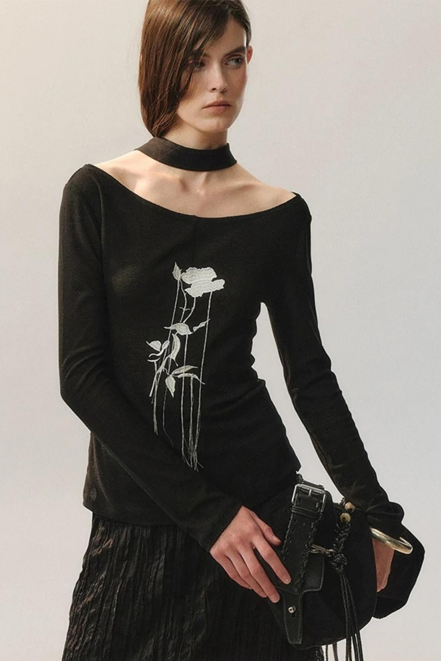 Top in Maglia con Ricamo Rose