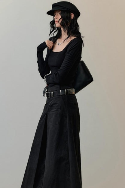 Patchwork Square Collar Knit Top