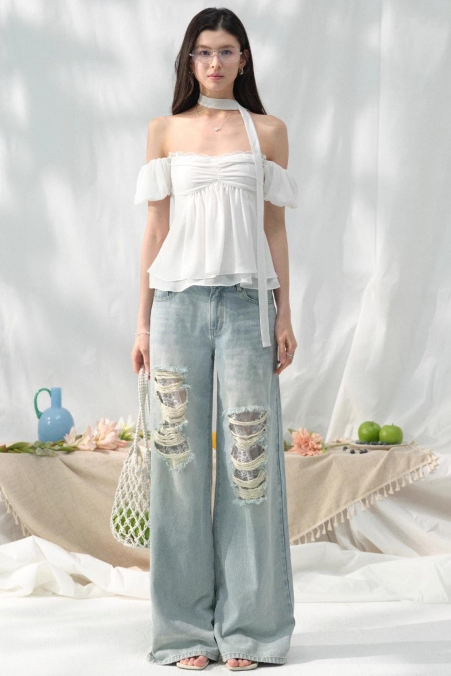 White Sleeve Floral Top