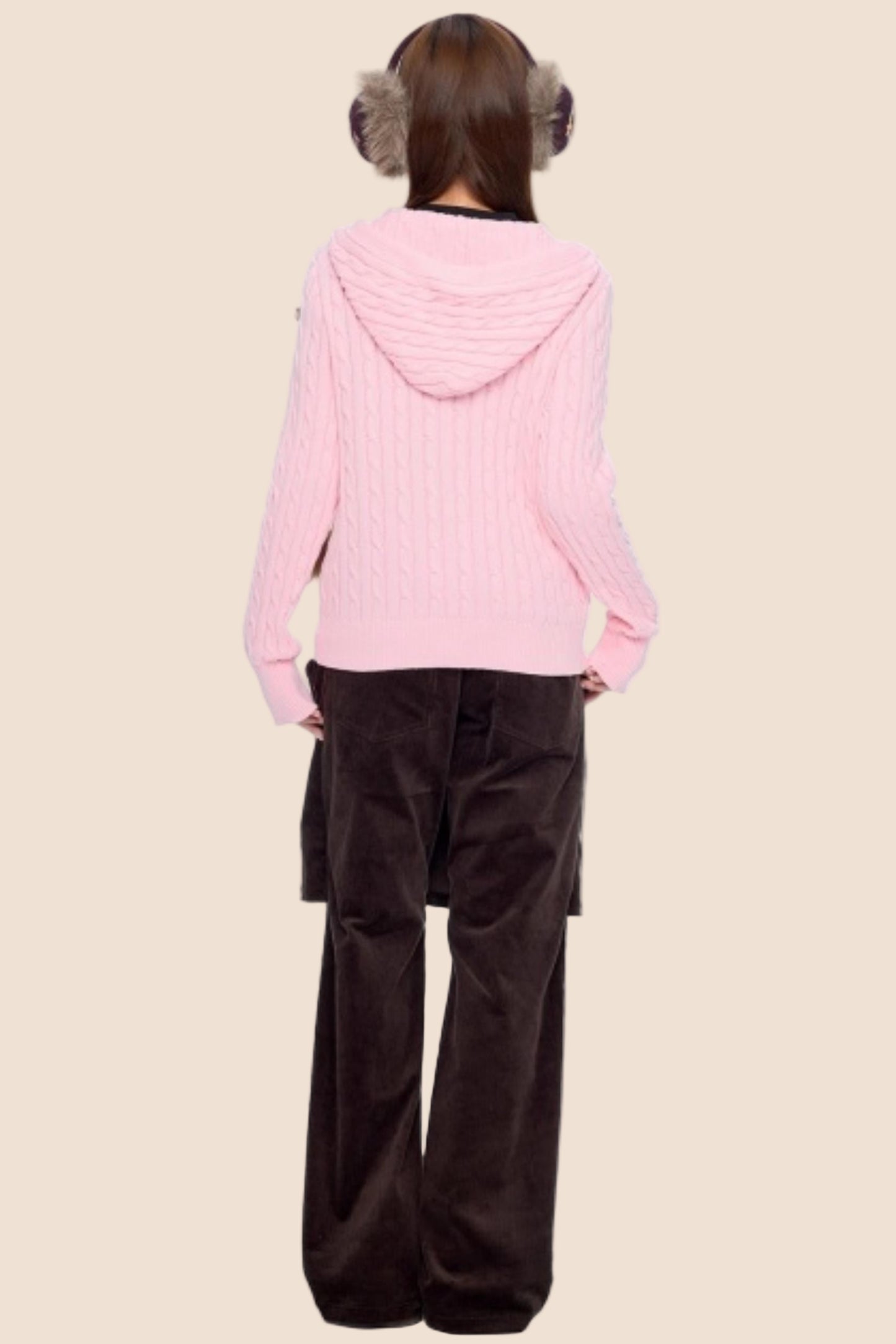 Furball Twisted Knit Hooded Cardigan