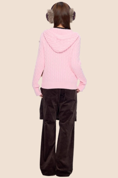 Furball Twisted Knit Hooded Cardigan