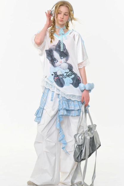 Retro White High-Waist Wide-Leg Pants