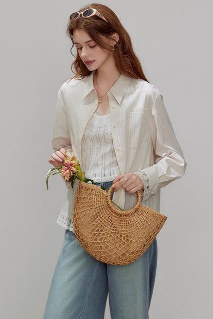 Striped Lace Sleeve Top