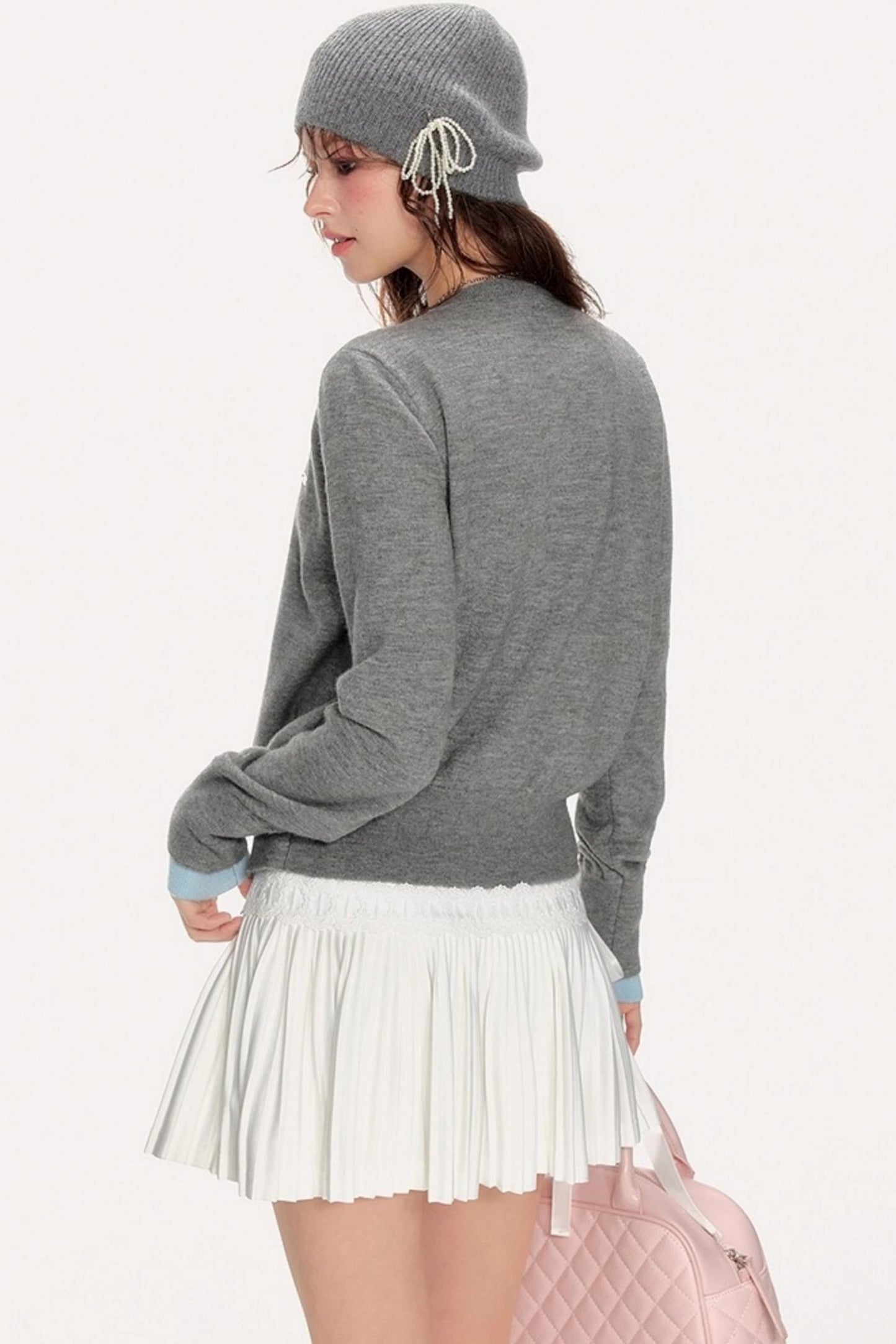 Sweet Girly Contrast Knitted Cardigan