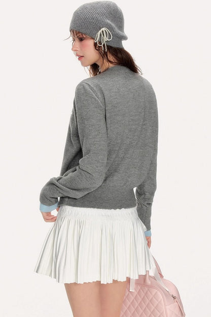 Sweet Girly Contrast Knitted Cardigan