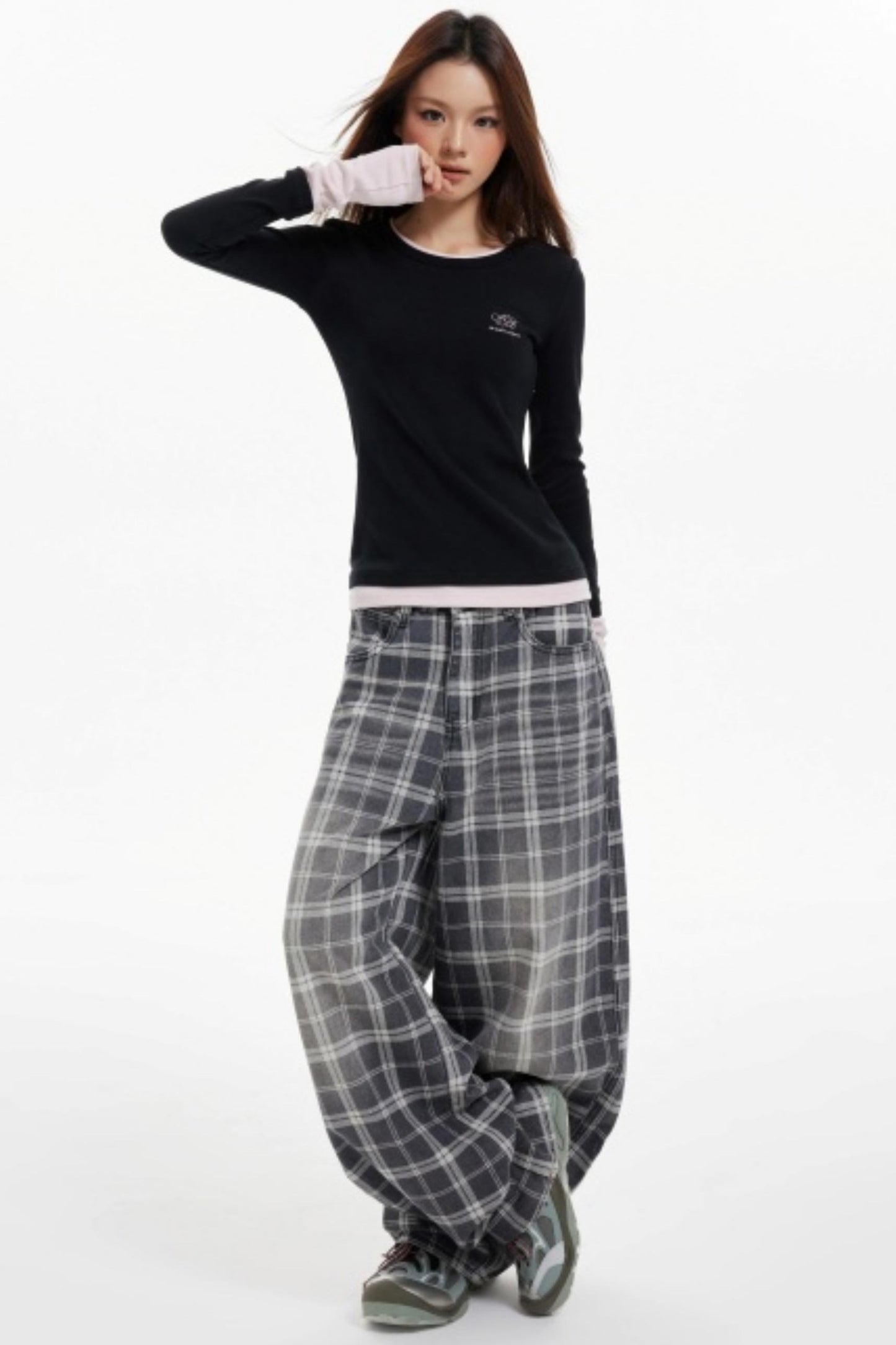 Contrast Fake Two Vintage Long-Sleeve Top