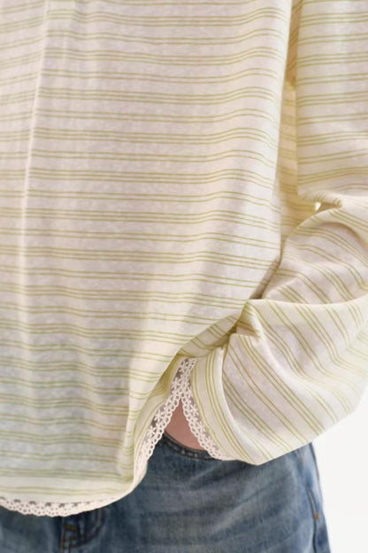 Lyocell Blend Striped Lace Top