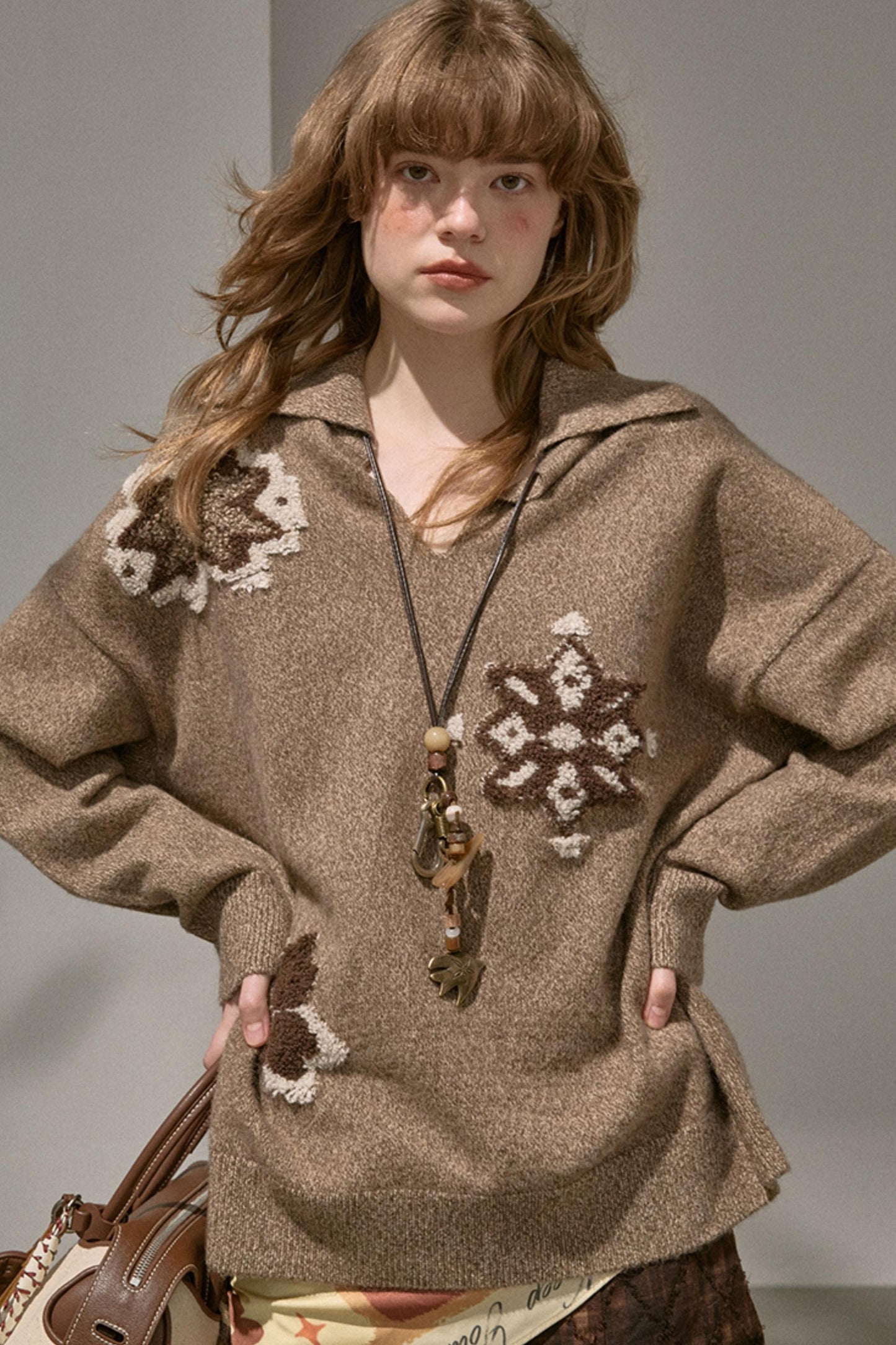 Volumetric Snowflake V-Neck Casual Top