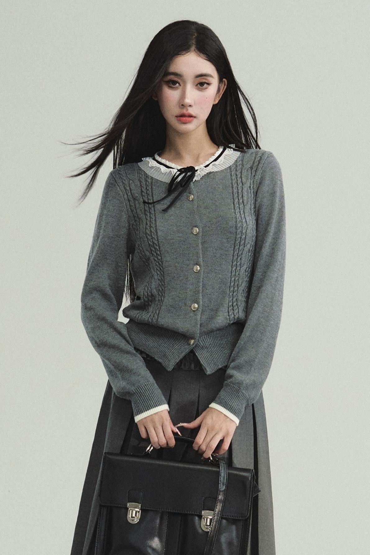 Academic Lace-Collar Knit Top