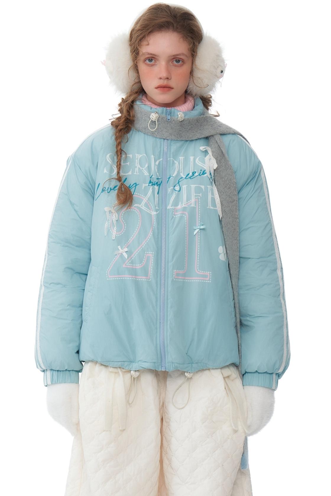 Retro Sky Blue Sports Cotton Jacket