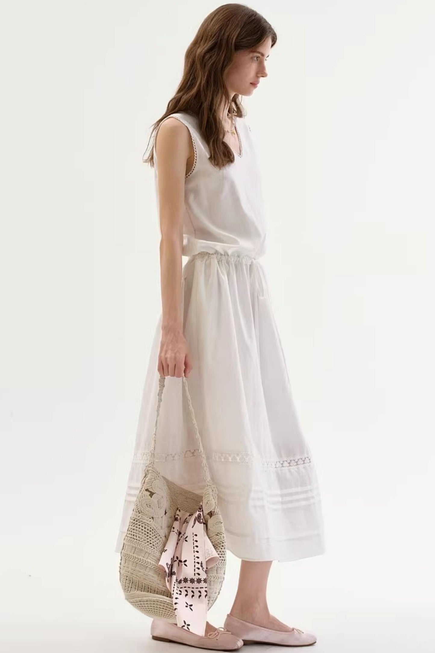 Lace Drawstring Long Dress