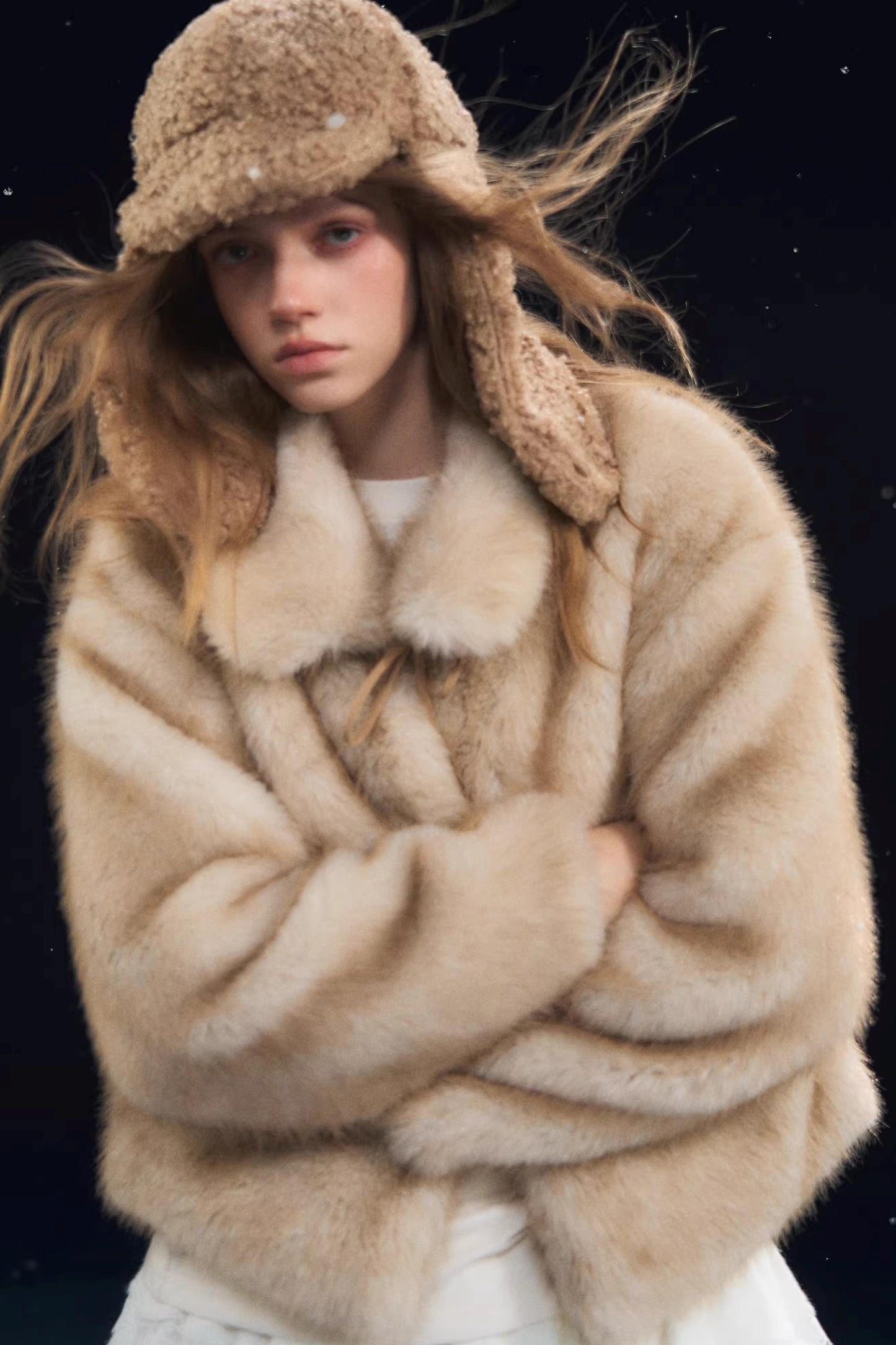 Lace-Up Lapel Fur Coat