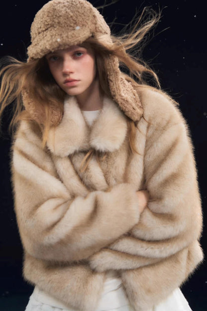 Lace-Up Lapel Fur Coat